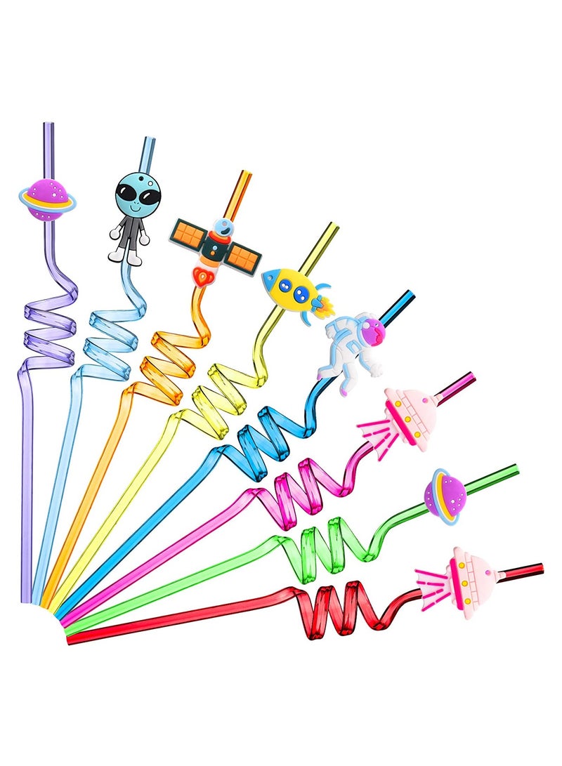 Straws Reusable Solar System Plastic Straws Rocket Spaceship Astronaut Satellite Planet Straws for Birthday Party Baby Shower Favors Decorations 24 Pieces - Image 1