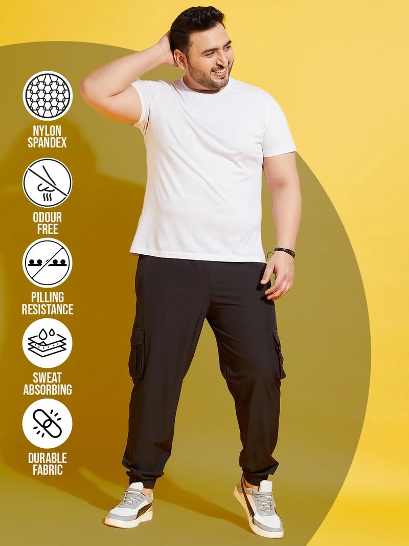 Bigbanana Plus Size Men's Regular Fit Solid Trackpants (Kelvin-Black,Black,4XL) - Image 2