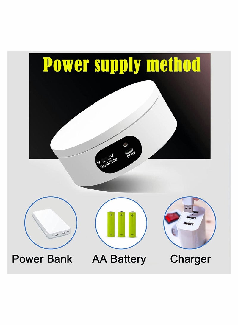 SYOSI حامل عرض دوار 360 درجة مع محرك صامت تلقائي وقرص دوار مع كابل طاقة USB لتصوير الفيديو وتسجيل المنتجات والمجوهرات والساعات 16 سم أبيض غير لامع - Image 5