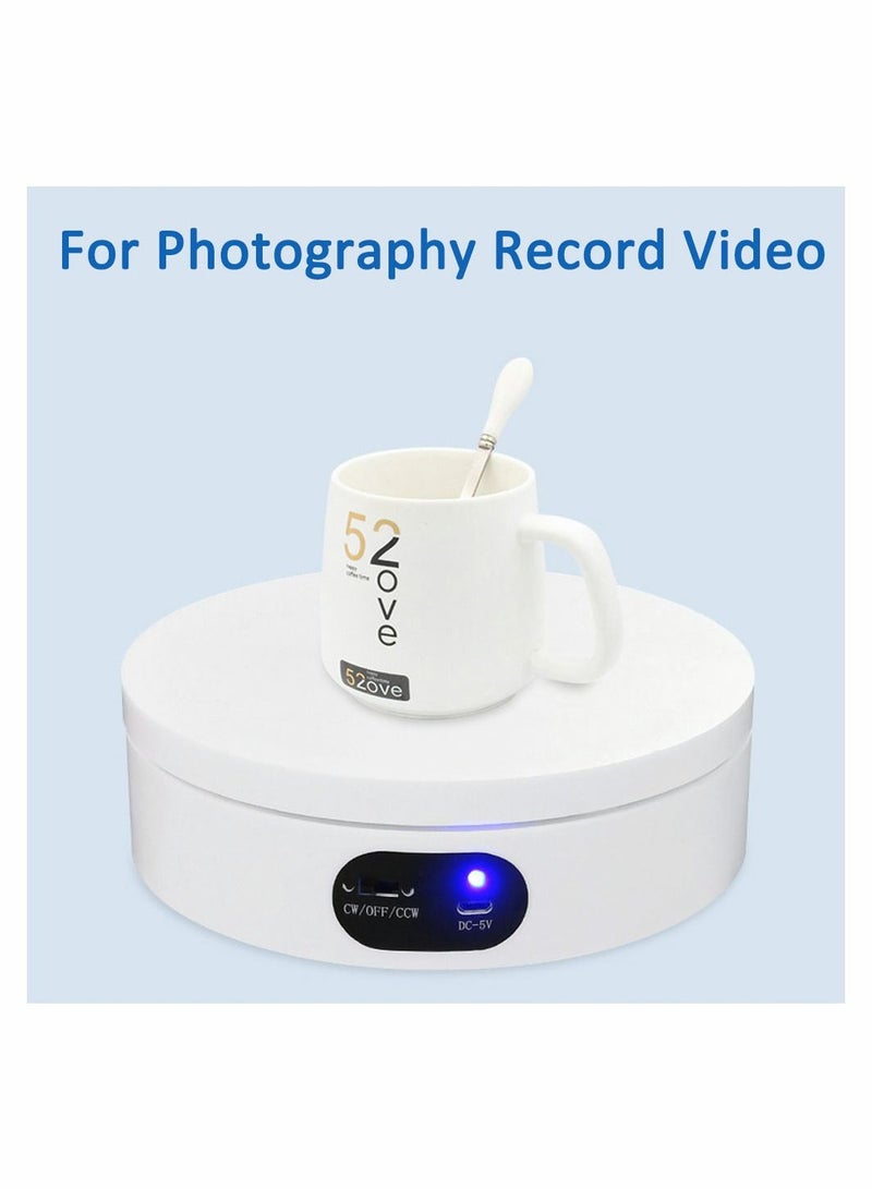 SYOSI حامل عرض دوار 360 درجة مع محرك صامت تلقائي وقرص دوار مع كابل طاقة USB لتصوير الفيديو وتسجيل المنتجات والمجوهرات والساعات 16 سم أبيض غير لامع - Image 3
