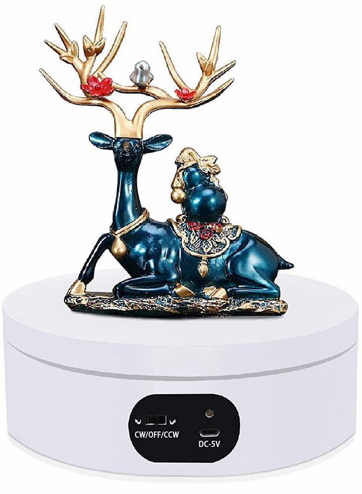 SYOSI حامل عرض دوار 360 درجة مع محرك صامت تلقائي وقرص دوار مع كابل طاقة USB لتصوير الفيديو وتسجيل المنتجات والمجوهرات والساعات 16 سم أبيض غير لامع - Image 2