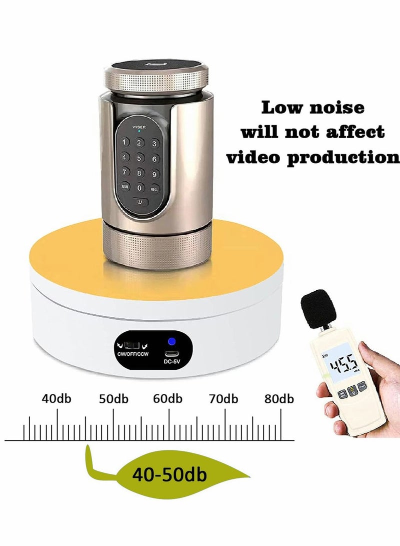 SYOSI حامل عرض دوار 360 درجة مع محرك صامت تلقائي وقرص دوار مع كابل طاقة USB لتصوير الفيديو وتسجيل المنتجات والمجوهرات والساعات 16 سم أبيض غير لامع - Image 4