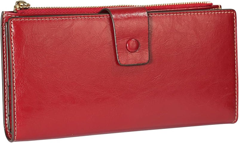 Itslife Women's RFID Blocking Large Capacity Luxury Wax Genuine Leather Clutch Wallet Card Holder Organizer Ladies Purse - Image 2