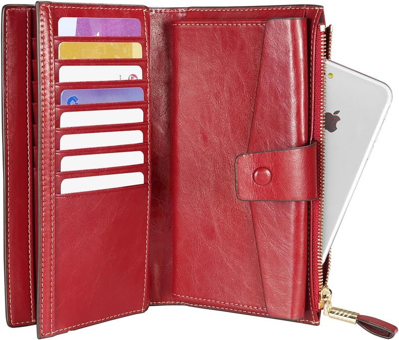 Itslife Women's RFID Blocking Large Capacity Luxury Wax Genuine Leather Clutch Wallet Card Holder Organizer Ladies Purse - Image 3