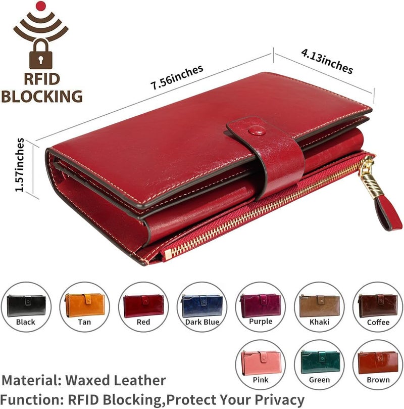 Itslife Women's RFID Blocking Large Capacity Luxury Wax Genuine Leather Clutch Wallet Card Holder Organizer Ladies Purse - Image 4