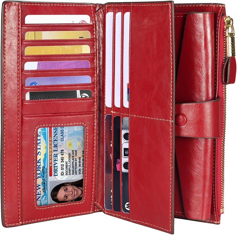 Itslife Women's RFID Blocking Large Capacity Luxury Wax Genuine Leather Clutch Wallet Card Holder Organizer Ladies Purse - Image 1