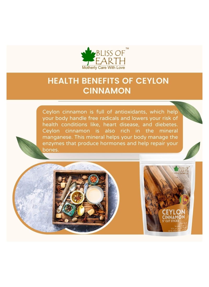 BLISS OF EARTH - Bliss of earth 100gm Ceylon Cinnamon (Dalchini) 5" Cut Sticks True Cinnamon Raw From Sri Lanka Original Whole Spice for Tea & Cooking Pack of 3 - Image 1