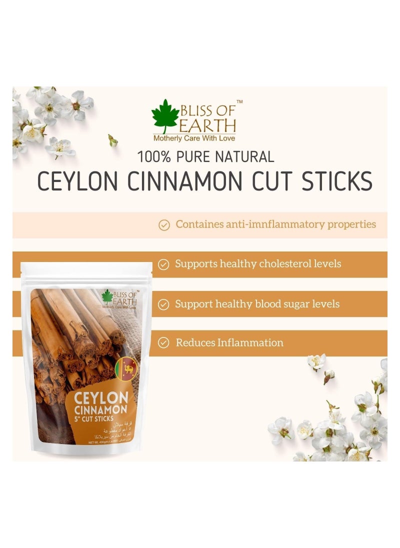 BLISS OF EARTH - Bliss of earth 100gm Ceylon Cinnamon (Dalchini) 5" Cut Sticks True Cinnamon Raw From Sri Lanka Original Whole Spice for Tea & Cooking Pack of 3 - Image 1