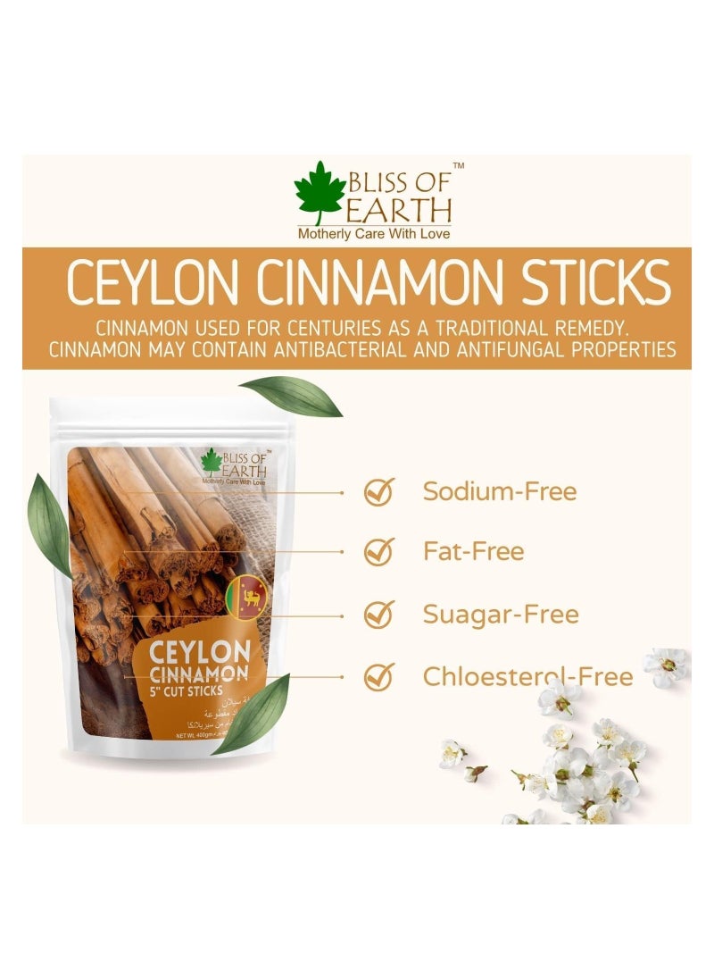 BLISS OF EARTH - Bliss of earth 100gm Ceylon Cinnamon (Dalchini) 5" Cut Sticks True Cinnamon Raw From Sri Lanka Original Whole Spice for Tea & Cooking Pack of 3 - Image 1