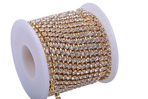 KAOYOO 10 Yards 4MM Crystal Rhinestone Close Chain Trim for Sewing CraftsDIY DecorationGold