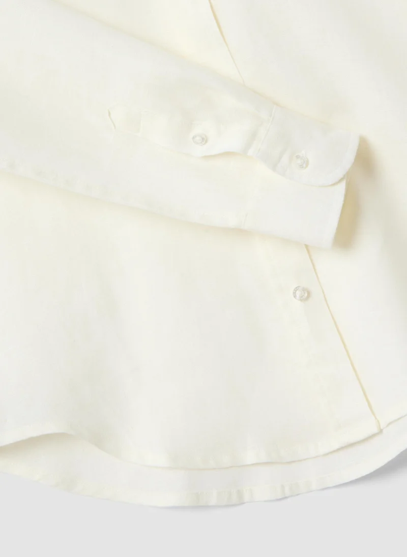 او في اس OVS Regular Fit Pure White Linen Shirt