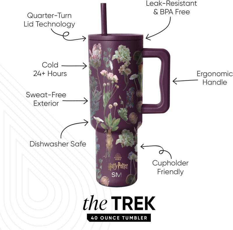 Simple Modern Harry Potter 40 oz Tumbler with Handle and Straw Lid | Insulated Reusable Stainless Steel Water Bottle Travel Mug | Gift for Women Men Him Her | Trek Collection | 40oz | Herbology - Image 2