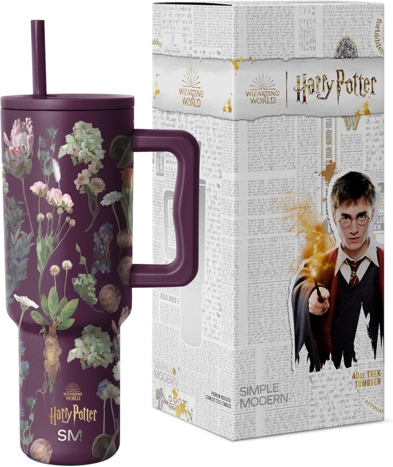 Simple Modern Harry Potter 40 oz Tumbler with Handle and Straw Lid | Insulated Reusable Stainless Steel Water Bottle Travel Mug | Gift for Women Men Him Her | Trek Collection | 40oz | Herbology - Image 1