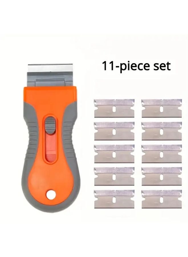 Orange Multi Functional Scraper Tool with 10 Extra Blades Retractable Handle - Image 1