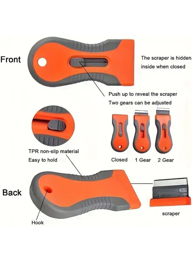 Orange Multi Functional Scraper Tool with 10 Extra Blades Retractable Handle - Image 5