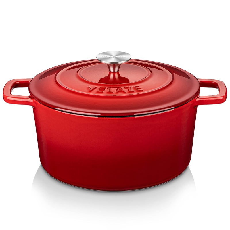 Velaze 6 QT Enameled Cast Iron Dutch Oven, Dual Handles Dutch Oven Pot with Lid,Heavy-Duty Non-stick Round Dutch Oven for Bread Baking, Stewing, Roasting, Good Sealing for All Heat Source (Red) - Image 1