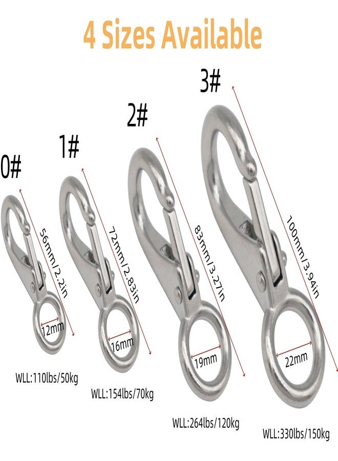 MeitrciL Fixed Spring Snap Hook, Stainless Steel 316 Quick Release Shackles Fixed Eye Clip, Carabiner Marine Clip with Fixed Round Ring Marine Boat Rigging Hardware Accessories (4, 72mm (1#)) - Image 3
