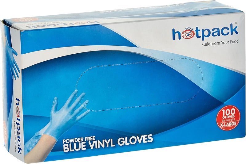 Hotpack Disposable hygienic Blue Vinyl Gloves Powder Free X-Large, Non Sterile, Food Safe, 100 Pieces - Image 2