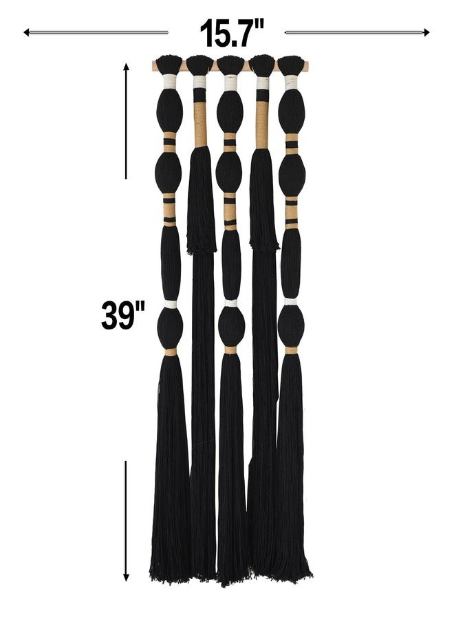 Flber Macrame Wall Hanging Black Sphericity Cotton Tassels Textile Hanging Geometric Yarn Wall Art for Bedroom Living Room Decor 15.7" W x 39" L - Image 5