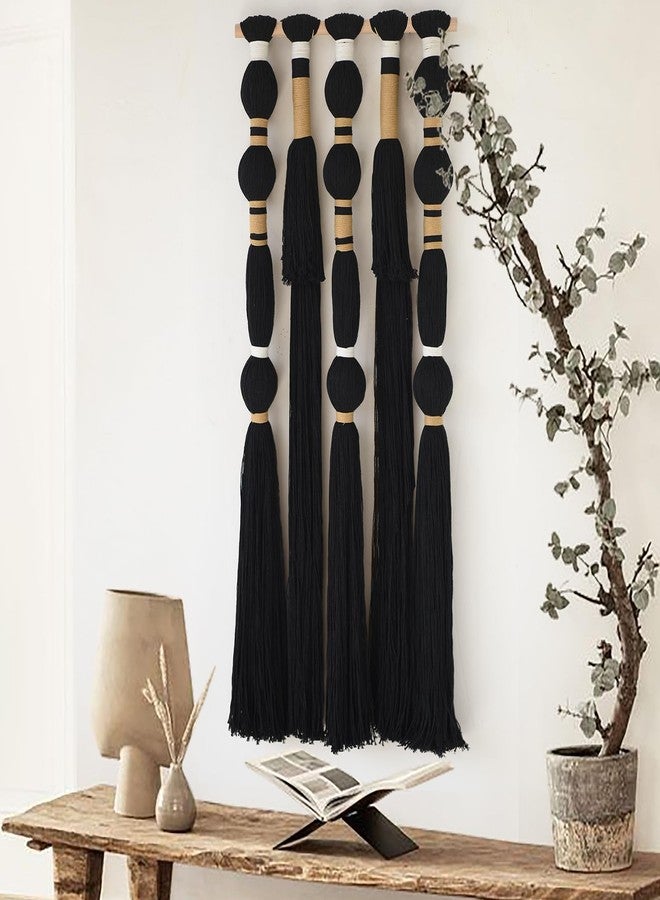 Flber Macrame Wall Hanging Black Sphericity Cotton Tassels Textile Hanging Geometric Yarn Wall Art for Bedroom Living Room Decor 15.7" W x 39" L - Image 4
