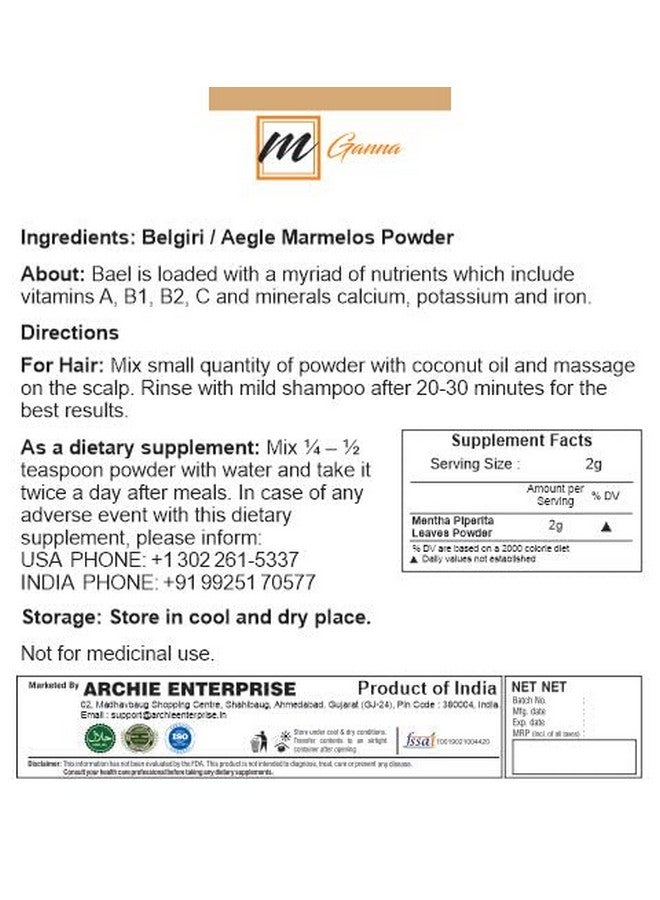 mGanna 100% Natural Belgiri Aegle Marmelos Bael Phal Dry Bel Wood Apple Powder For Healthy Hair And Skin 227 Gms0.5 Lbs - Image 4