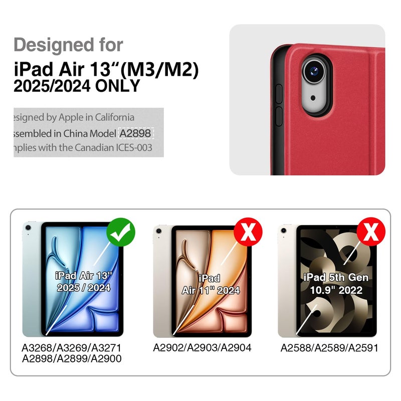 Antbox for iPad Air 13 Inch Case 2025 M3 /2024 M2, Built-in Pencil Holder, Fully Supports Pencil Pro and Pencil (USB-C), Auto Sleep/Wake Function PU Leather iPad Air 13'' Cover (Red) - Image 2