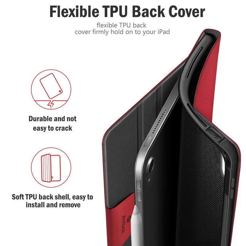 Antbox for iPad Air 13 Inch Case 2025 M3 /2024 M2, Built-in Pencil Holder, Fully Supports Pencil Pro and Pencil (USB-C), Auto Sleep/Wake Function PU Leather iPad Air 13'' Cover (Red) - Image 5