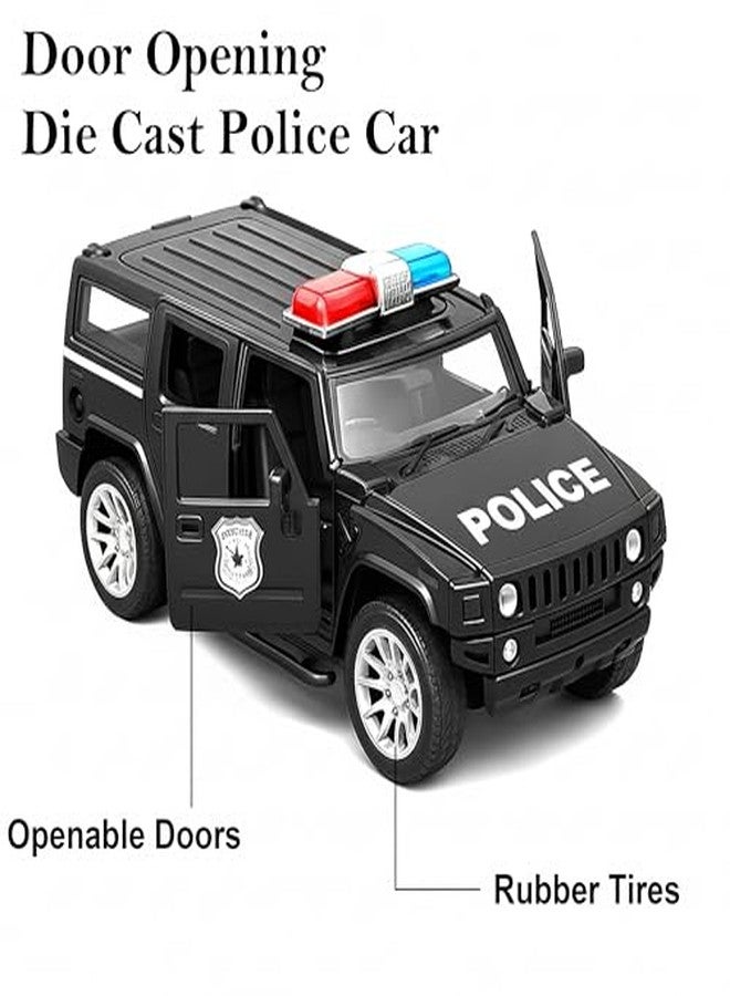 VGRASSP 1:32 Scale Mini Die Cast SUV Police Car Toy for Kids with Pull Back Action - Off-Road Scale Model with Rubber Tires, Realistic Design Openable Doors - Color As Per Stock - Image 4