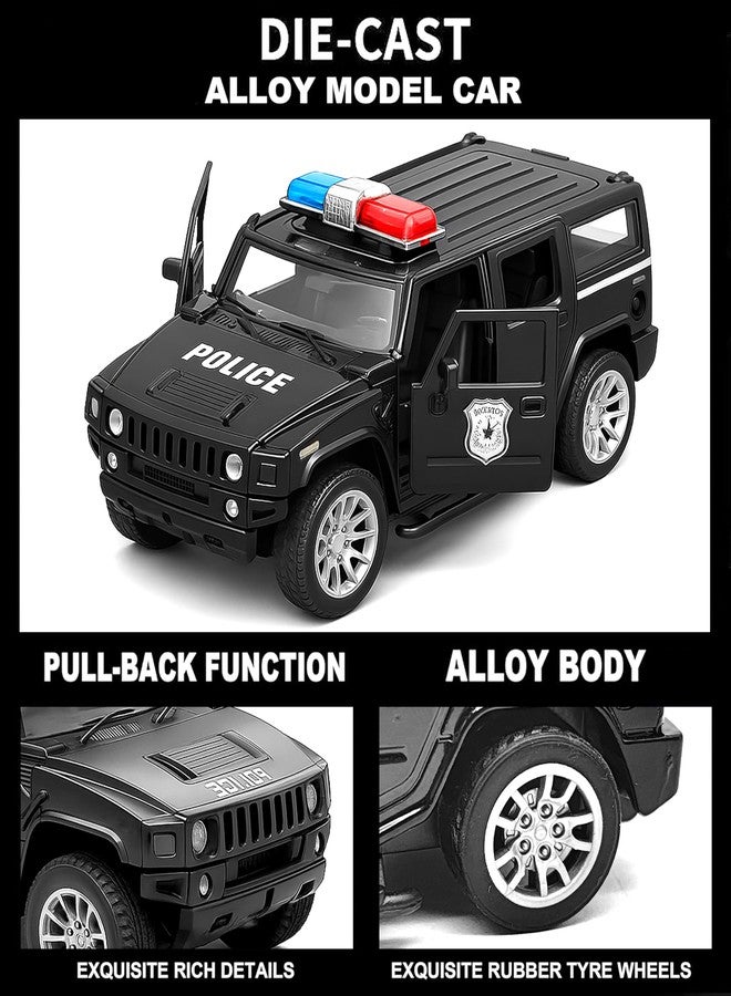 VGRASSP 1:32 Scale Mini Die Cast SUV Police Car Toy for Kids with Pull Back Action - Off-Road Scale Model with Rubber Tires, Realistic Design Openable Doors - Color As Per Stock - Image 5