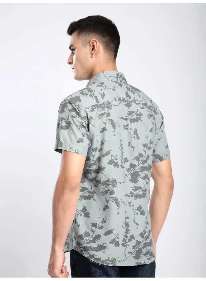 بيونغ قميص فيسكوز نصف كم بنقشة زهور أخضر فاتح