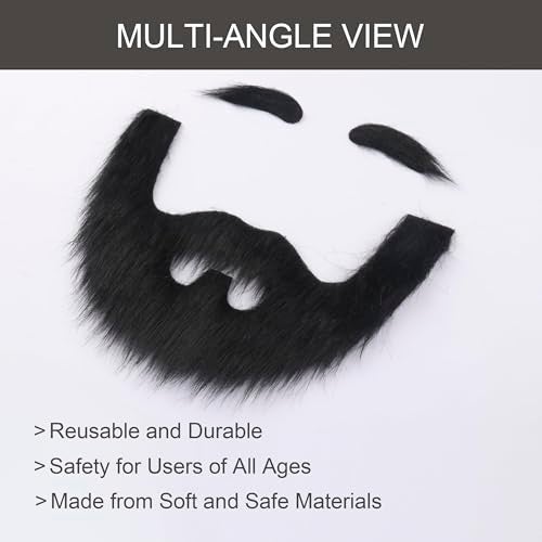 Indusoire 3 Pcs Fake Beard, Duplicate Moustache and Beard Set for Acting, Fake Moustache and Eyebrows for Role Play, Party - Image 4