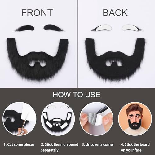 Indusoire 3 Pcs Fake Beard, Duplicate Moustache and Beard Set for Acting, Fake Moustache and Eyebrows for Role Play, Party - Image 2