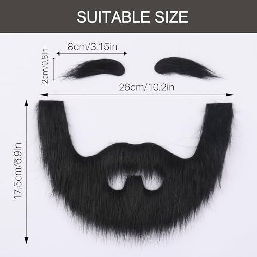 Indusoire 3 Pcs Fake Beard, Duplicate Moustache and Beard Set for Acting, Fake Moustache and Eyebrows for Role Play, Party - Image 3