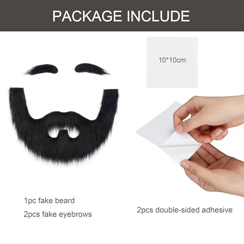 Indusoire 3 Pcs Fake Beard, Duplicate Moustache and Beard Set for Acting, Fake Moustache and Eyebrows for Role Play, Party - Image 5