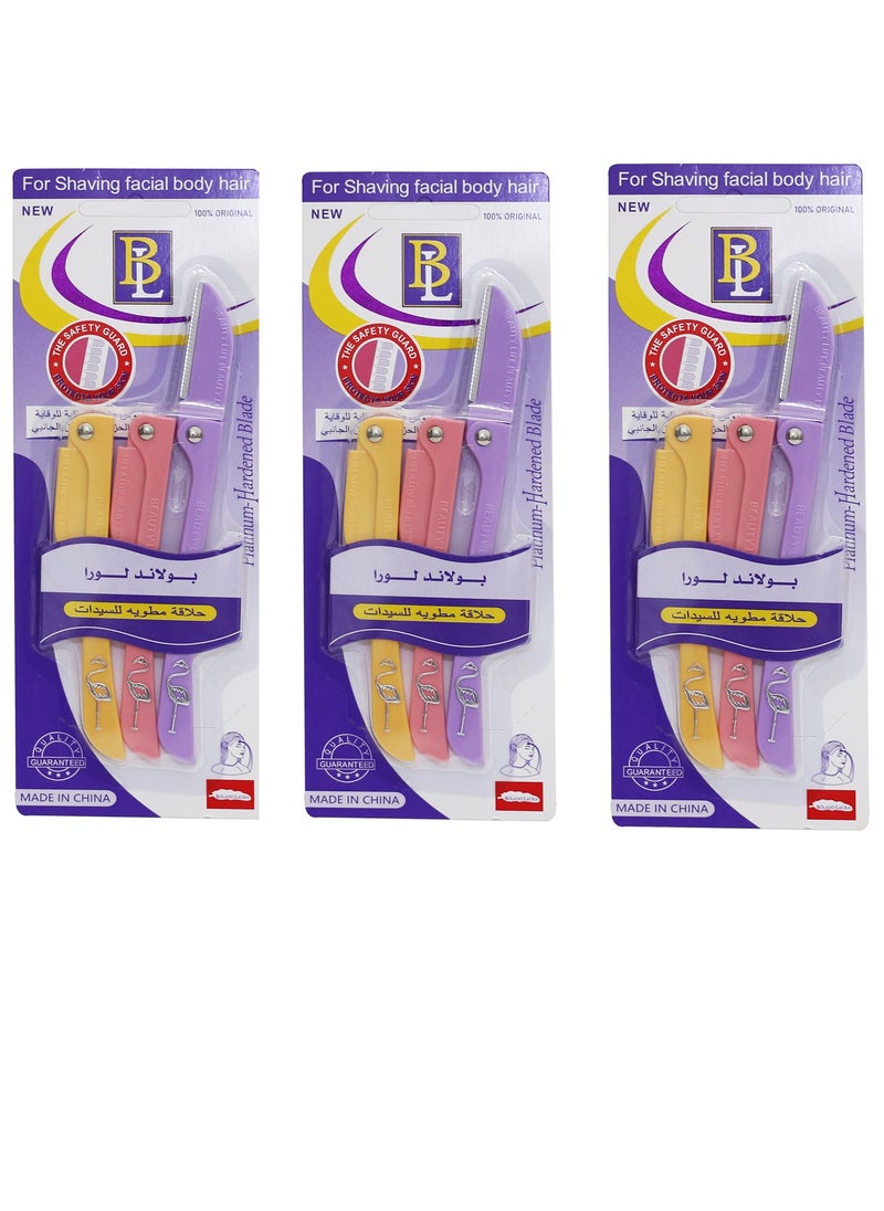 BOLAND LAURA - Boland Laura Women's Facial and Body Hair Removal Razor 3 Blades Yellow/Pink/Purple 3pcs - Image 1