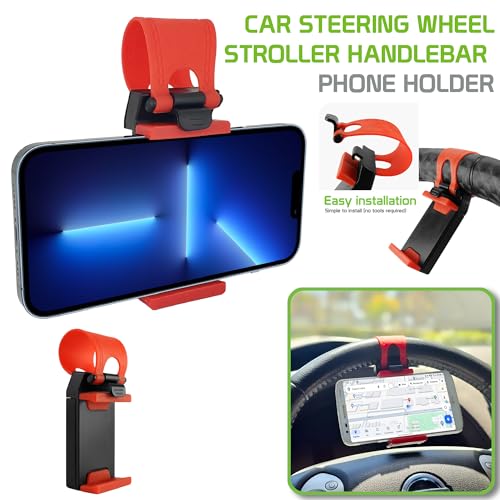 cellet Cyongear Cellet Steering Wheel Smartphone Holder Mount Clip Buckle Hands Free Stand Compatible With iPhone 12 11 XS XR X 8 Samsung Galaxy S21 S20 S10 S10e S10plus For Google Map Waze GPS Navigation, Red/Black, PHHD100 - Image 2