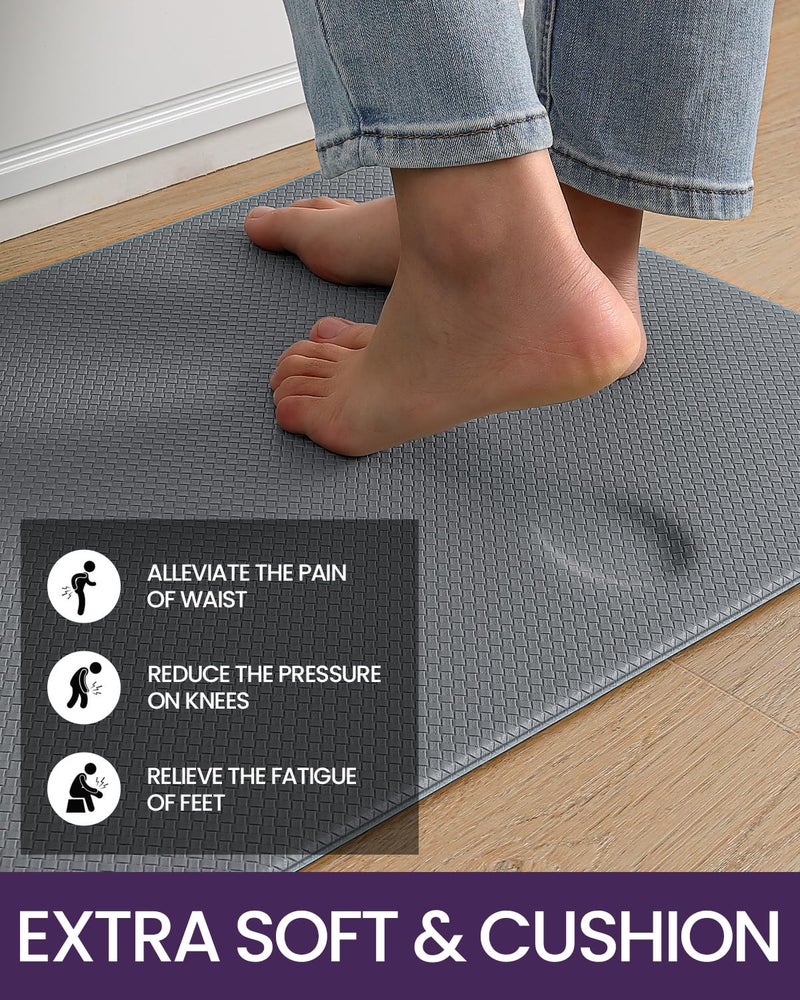 DEXI Kitchen Mats for Floor Cushioned Anti Fatigue, 17x59, Waterproof Stain Resistant Standing Mat, Supportive Memory Foam Rugs for Front Sink Office Laundry, Grey - Image 3