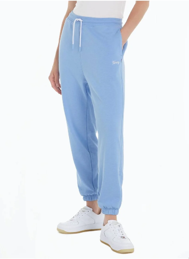 TOMMY JEANS Women's Relaxed Script Logo Sweatpants - Cotton/ Polyester, Blue