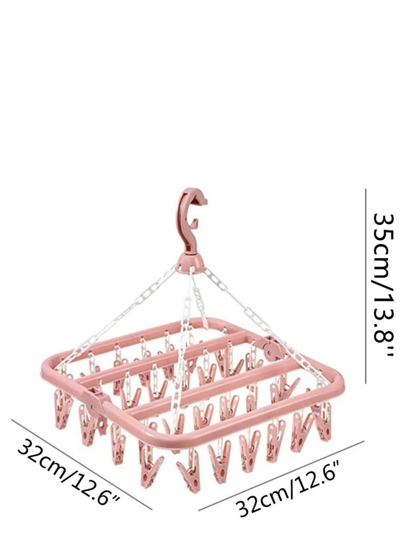 Clothes drying rack with 32 clips. Foldable clothes hanger. Comes with 20 free clips (Nordic Pink)  - Image 2