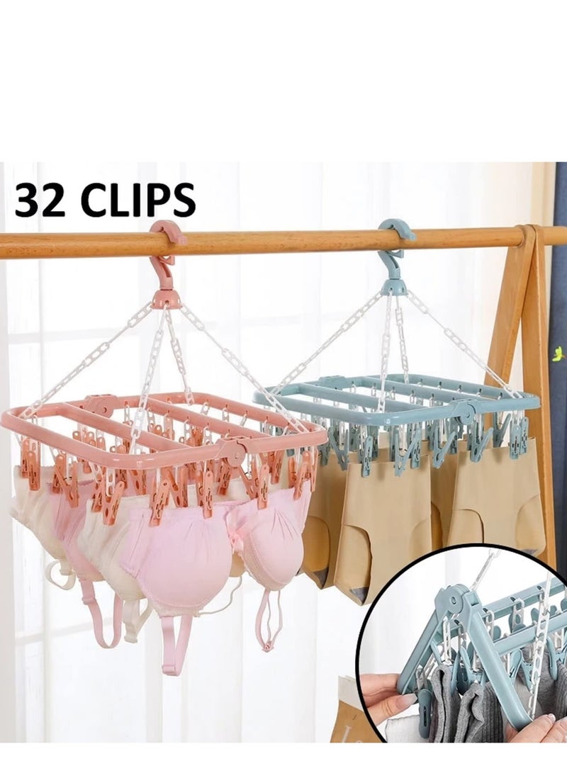 Clothes drying rack with 32 clips. Foldable clothes hanger. Comes with 20 free clips (Nordic Pink)  - Image 5