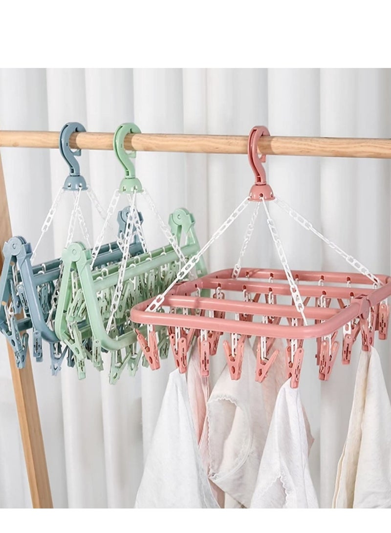 Clothes drying rack with 32 clips. Foldable clothes hanger. Comes with 20 free clips (Nordic Pink)  - Image 4