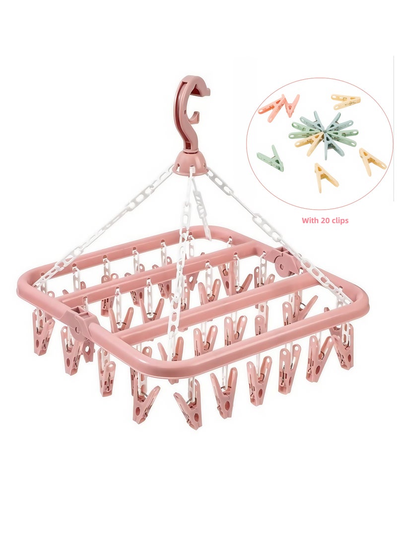 Clothes drying rack with 32 clips. Foldable clothes hanger. Comes with 20 free clips (Nordic Pink)  - Image 1