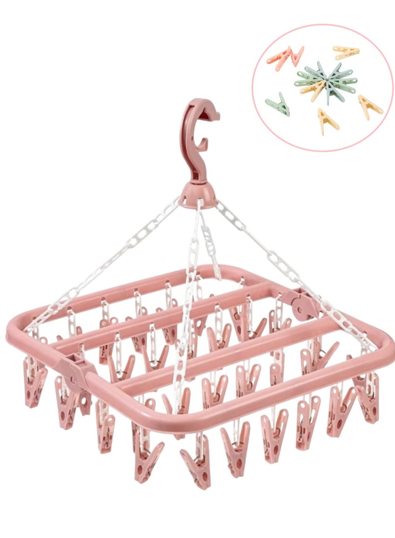 Clothes drying rack with 32 clips. Foldable clothes hanger. Comes with 20 free clips (Nordic Pink) - Image 1
