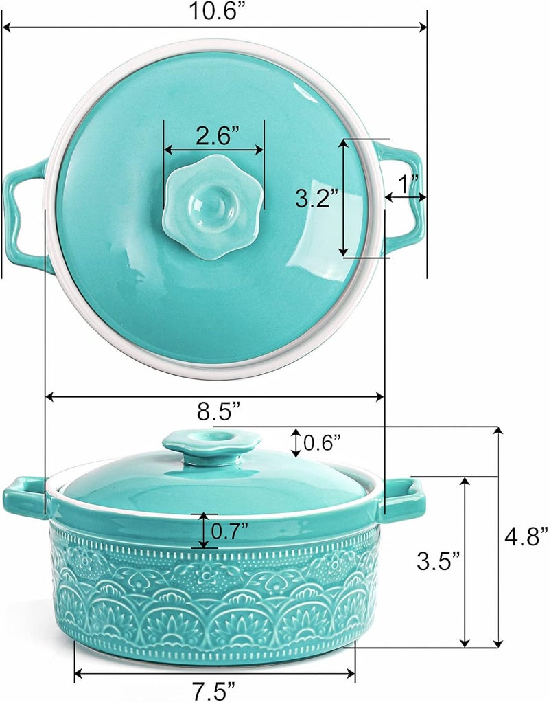 Elsjoy 2 Quart Round Ceramic Casserole Dish with Lid 75 Inch Covered Casserole for Oven Glazed Ceramic Baking Dish Vintage Bakeware for Kitchen Turquoise - Image 2