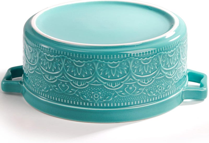 Elsjoy 2 Quart Round Ceramic Casserole Dish with Lid 75 Inch Covered Casserole for Oven Glazed Ceramic Baking Dish Vintage Bakeware for Kitchen Turquoise - Image 4