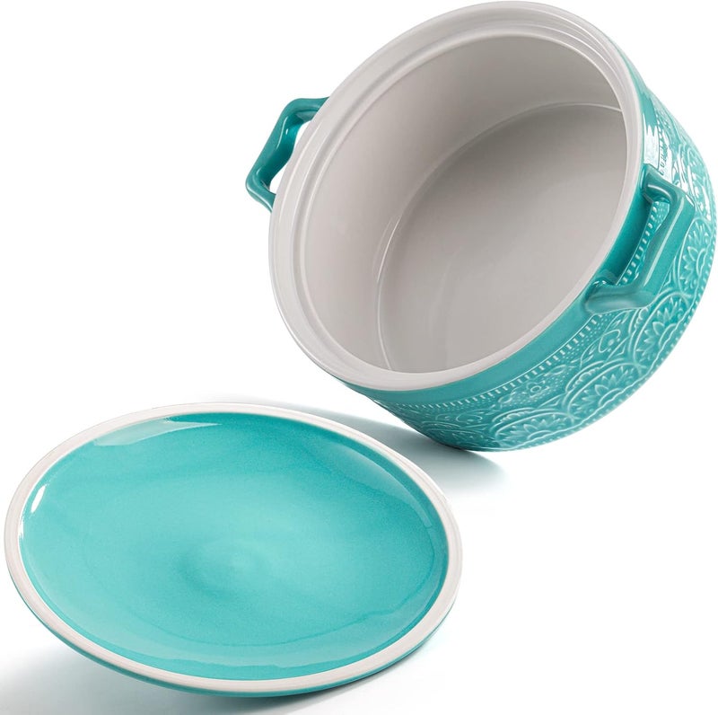 Elsjoy 2 Quart Round Ceramic Casserole Dish with Lid 75 Inch Covered Casserole for Oven Glazed Ceramic Baking Dish Vintage Bakeware for Kitchen Turquoise - Image 3