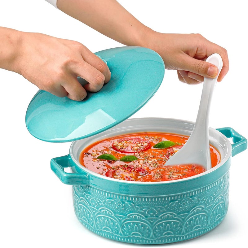 Elsjoy 2 Quart Round Ceramic Casserole Dish with Lid 75 Inch Covered Casserole for Oven Glazed Ceramic Baking Dish Vintage Bakeware for Kitchen Turquoise - Image 5