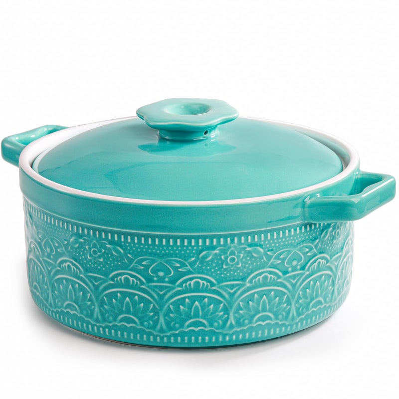 Elsjoy 2 Quart Round Ceramic Casserole Dish with Lid 75 Inch Covered Casserole for Oven Glazed Ceramic Baking Dish Vintage Bakeware for Kitchen Turquoise - Image 1