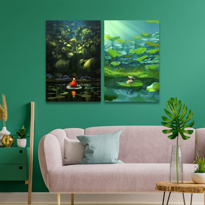 ماركتنا لوحة قماشية ثنائية بتصميم طبيعة بمقاس اجمالي 80×60 سم - Image 1