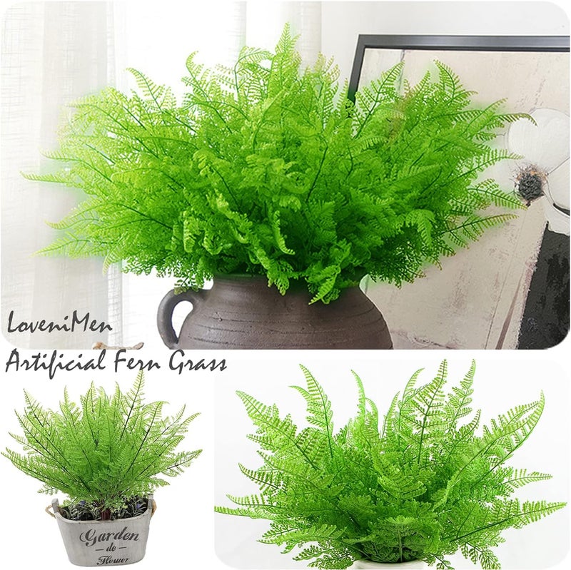 LOVENIMEN Artificial Fern Leaves Plants, Plastic Shrubs Grass Fake Bushes 2pcs, Outdoor Indoor Greenery Home Garden Décor Verandah Planting Filler Table Centerpieces Arrangements DIY Decoration - Image 3